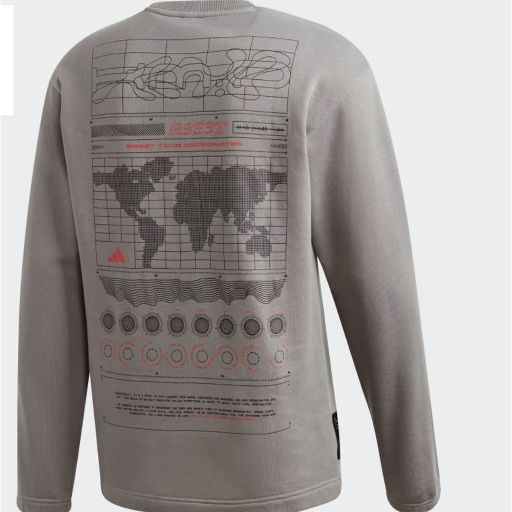 Crewneck Sweatshirt ID Crew Adidas Gray XL Sweatshirt with Map Details